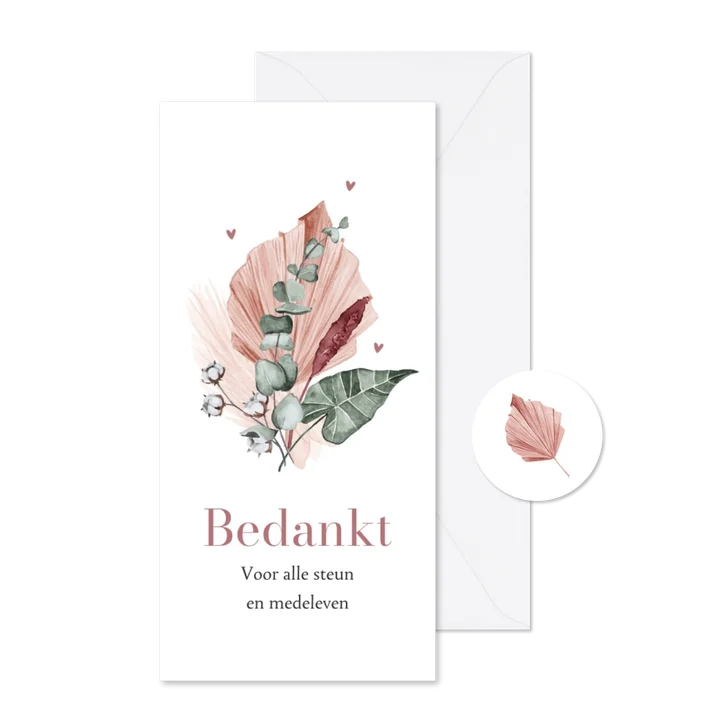 Bedankkaart rouw droogbloemen eucalyptus roze