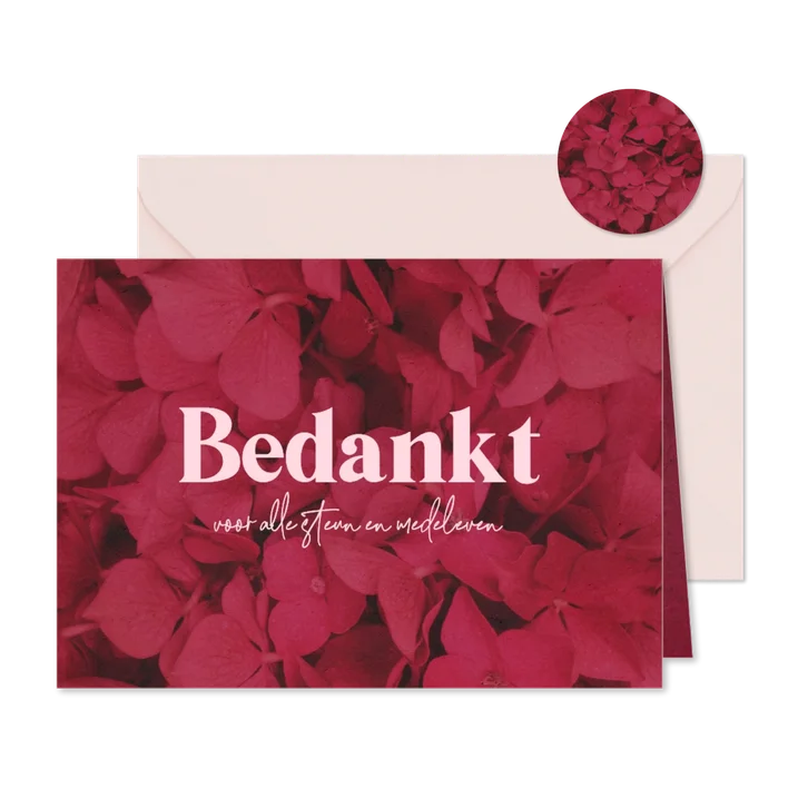 Bedankkaart rouw kind tiener hortensia bloemen bedankt