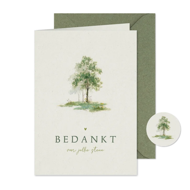 Bedankkaart rouw klassiek stijlvol bomen waterverf groen