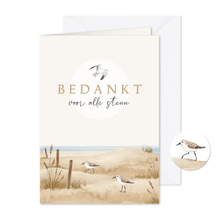Bedankkaart rouw strand vogels zee duinen unisex