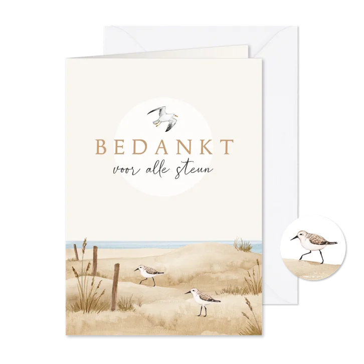 Bedankkaart rouw strand vogels zee duinen unisex