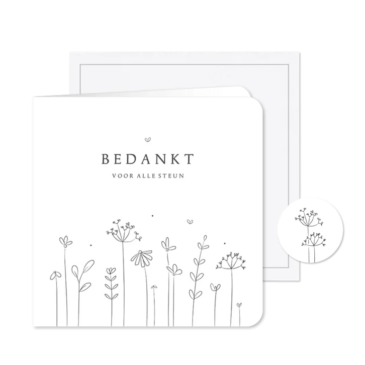 Bedankkaart subtiel ingetogen lijnillustratie wilde bloemen 