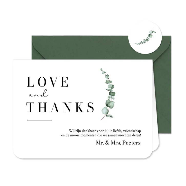 Bedankkaart trouwen thanks eucalyptus klassiek stijlvol