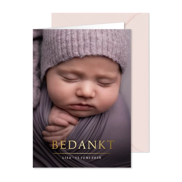 Bedankkaartje geboorte met grote eigen foto en naam