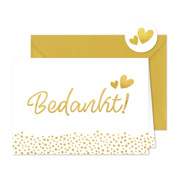 Bedankkaartje huwelijk wit met gouden stippen