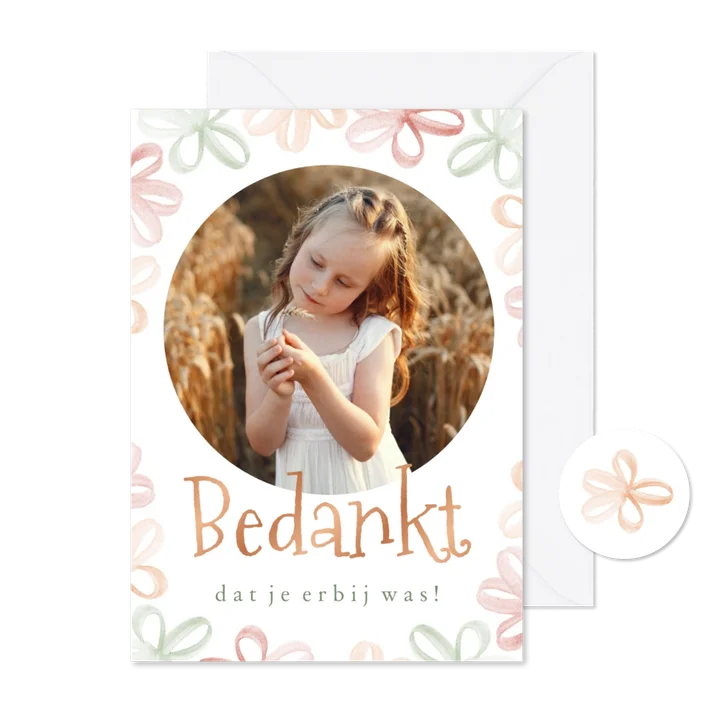 Bedankkaartje met gekleurde bloemen Lentefeest