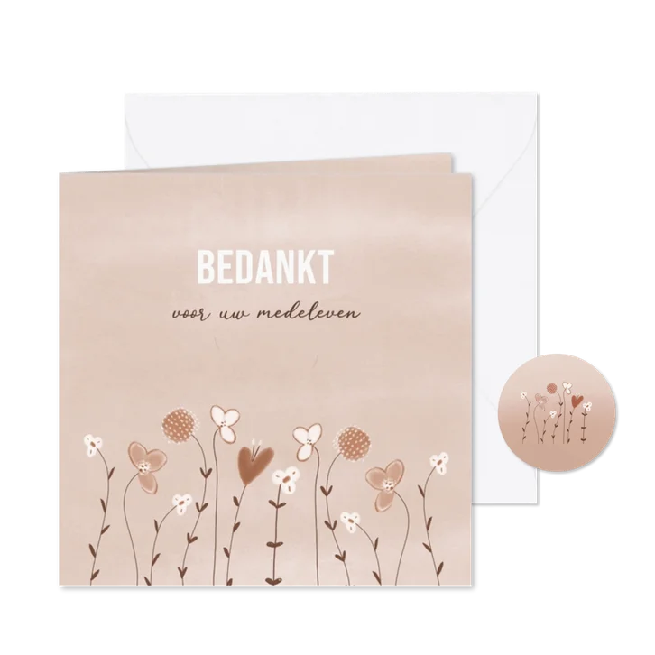 Bedankkaartje na overlijden beige bruin bloemen