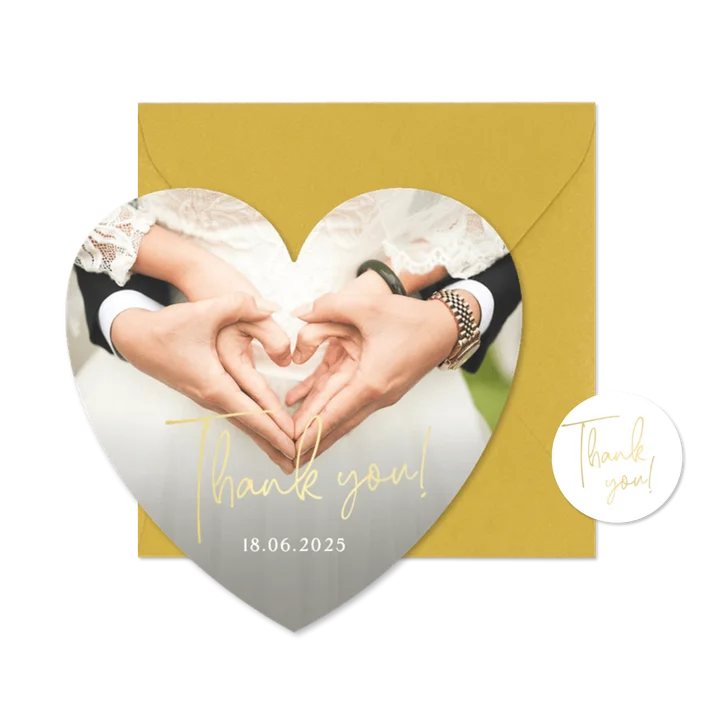 Bedankt fotokaart trouwen in hartvorm