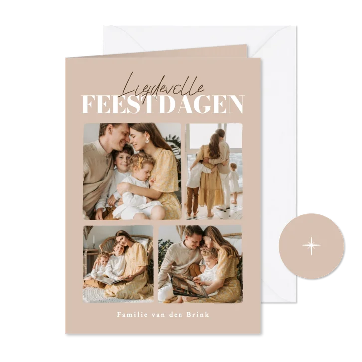 Beige fotocollage kerstkaart liefdevolle feestdagen