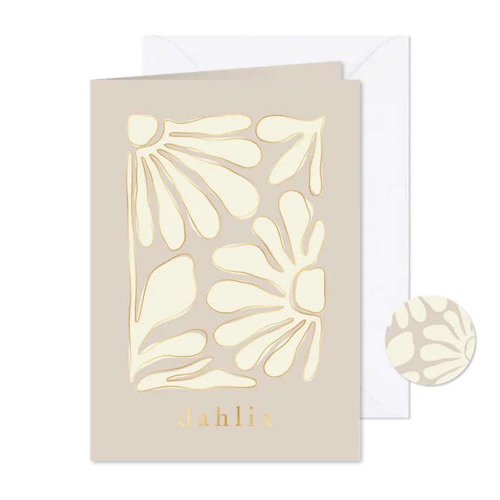 Beige geboortekaartje trendy bloemen abstract met goudfolie