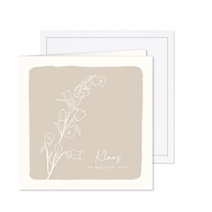 Beige rouwkaart bedankt met lijntekening bloem