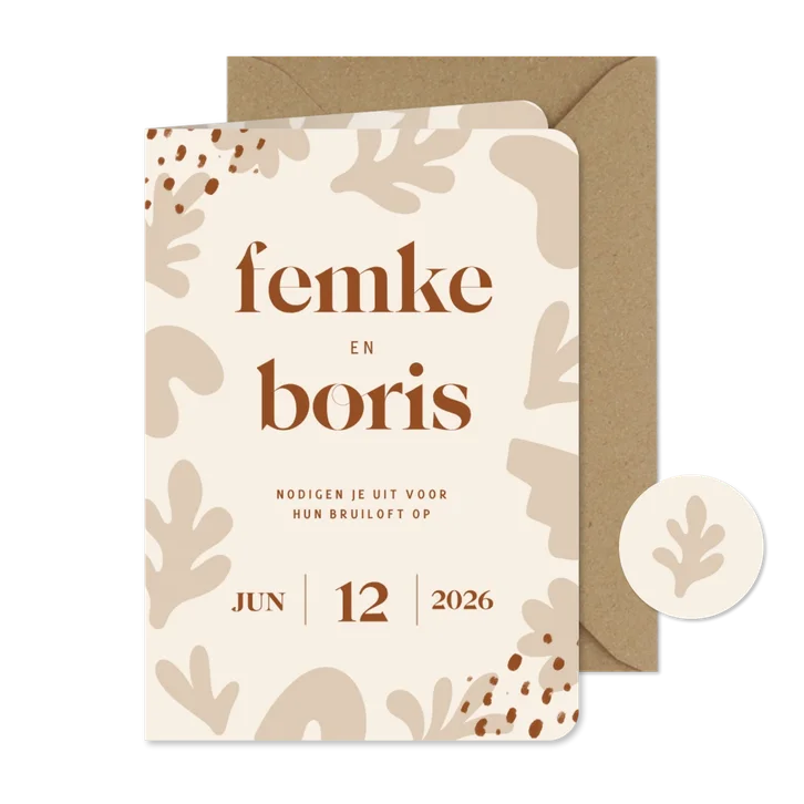 Beige trouwkaart met trendy abstracte vormen 