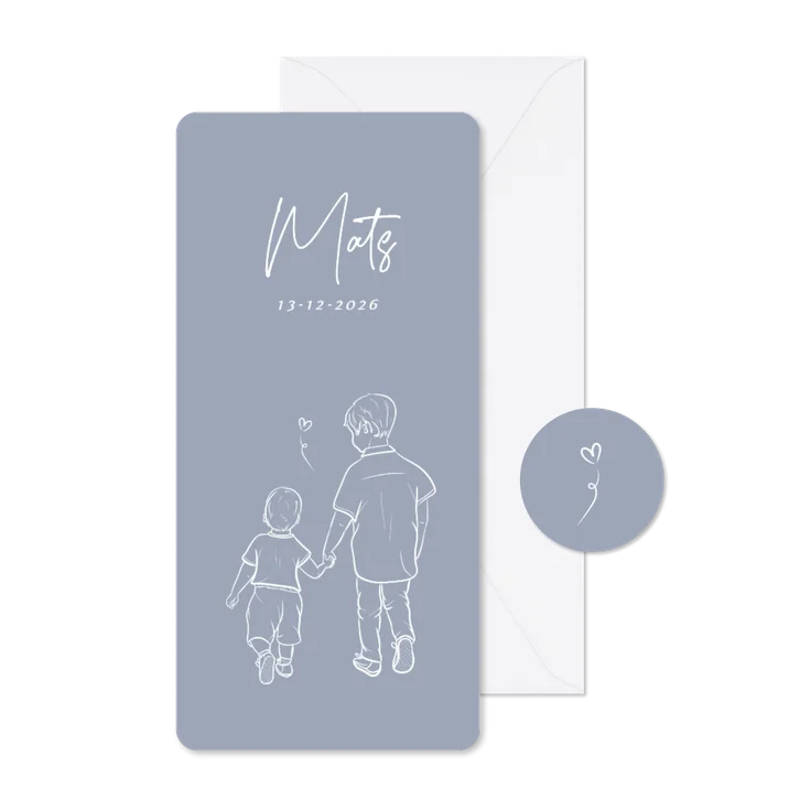  Blauw geboortekaartjes broertje met lijn illustratie