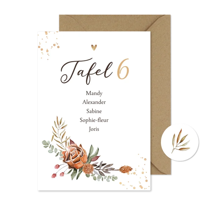 Bohemian tafelschikking droogbloemen goud hartje