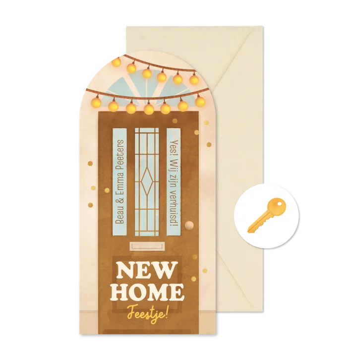Boogkaart housewarming voordeur new home feestje huis