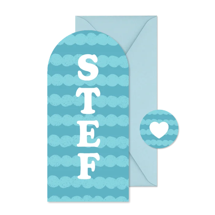 Boogvorm geboortekaartje jongen gestreept modern hip blauw