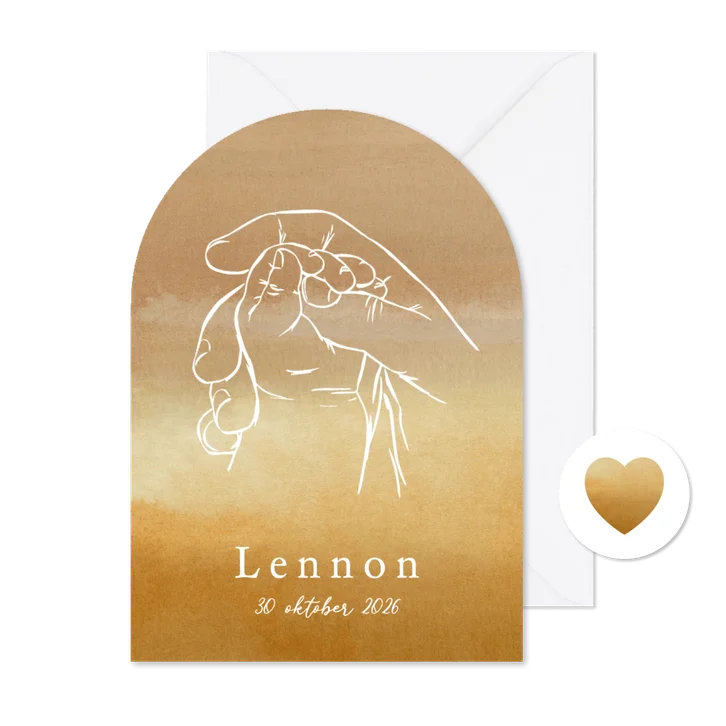 Boogvorm geboortekaartje watercolor lijnillustratie handen