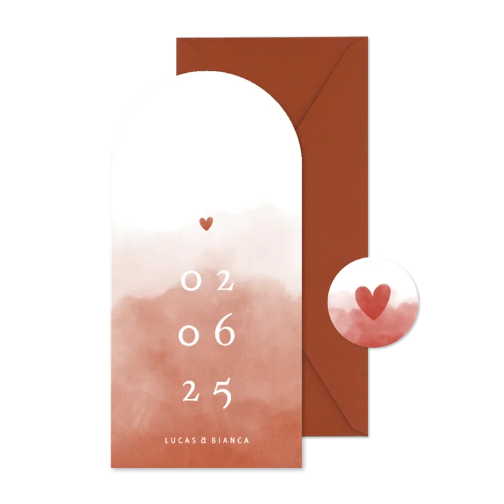 Boogvorm trouwkaart waterverf terra roze stijlvol