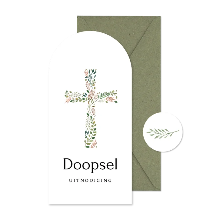 Boogvormige uitnodiging voor doopsel kruis