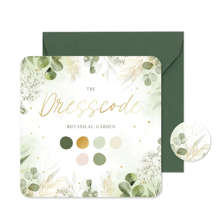 Botanisch dresscode kaartje waterverf en goudfolie