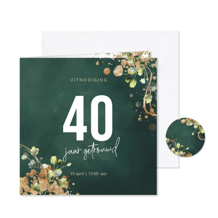 Botanisch groene jubileum uitnodigingskaart 40