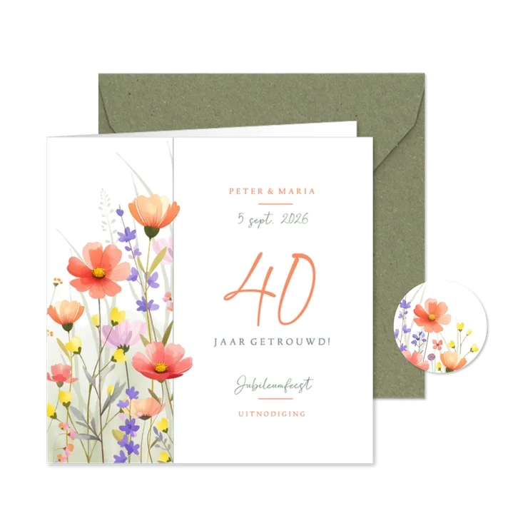 Botanische jubileumkaart met aquarel gemengde wilde bloemen