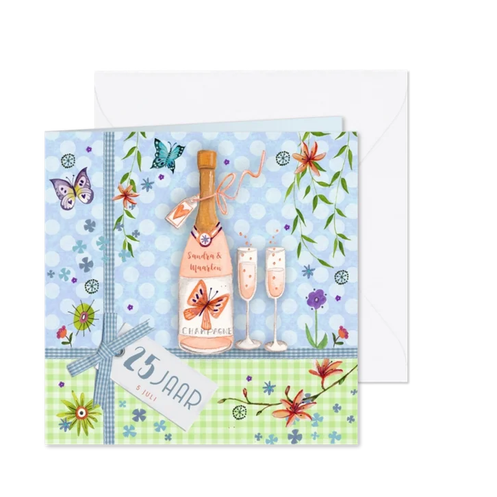 Botanische jubileumkaart met champagne
