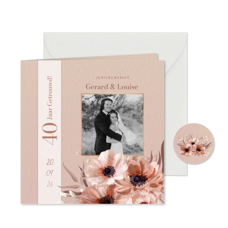 Botanische jubileumkaart stijlvol met wikkel effect en foto