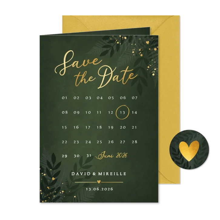 Botanische jungle Save the Date kaart met kalender 