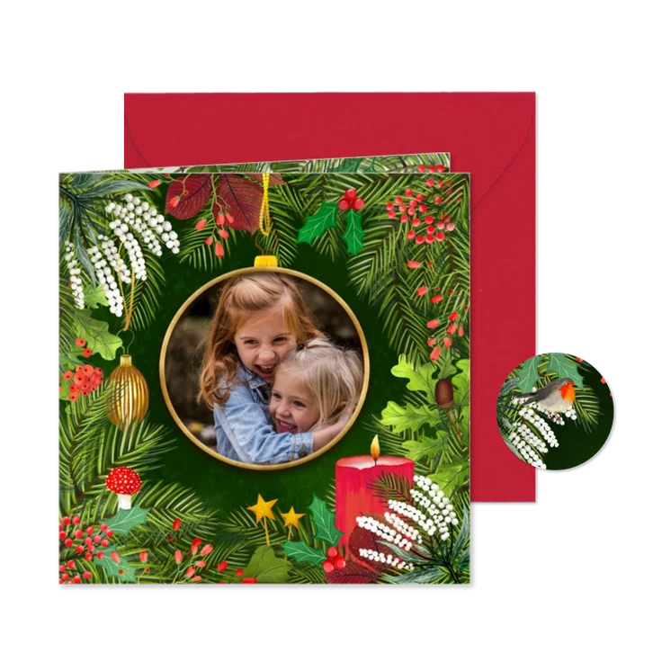 Botanische kerstkaart met foto