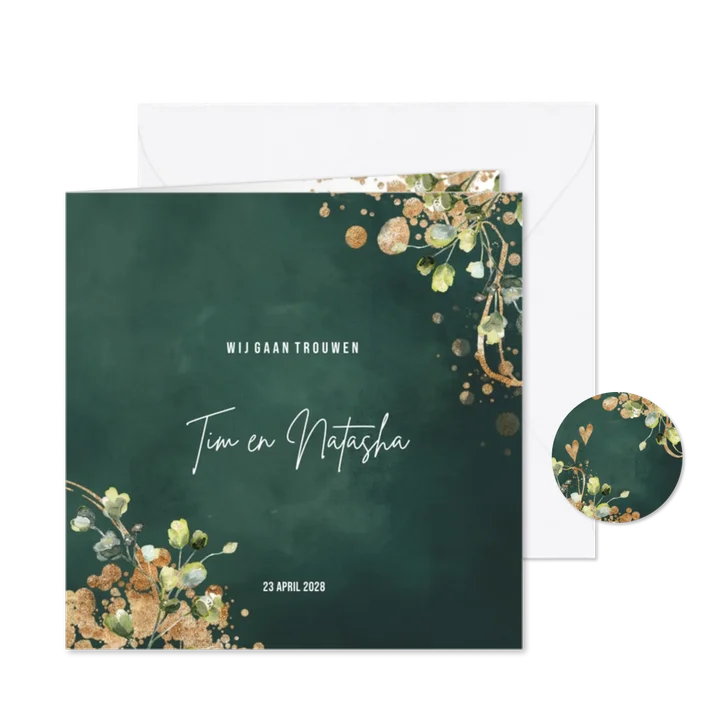 Botanische trouwkaart met groene watercolor 