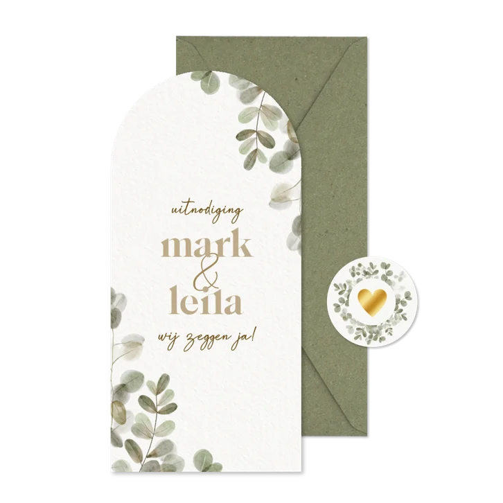 Botanische trouwkaart waterverf eucalyptus takjes