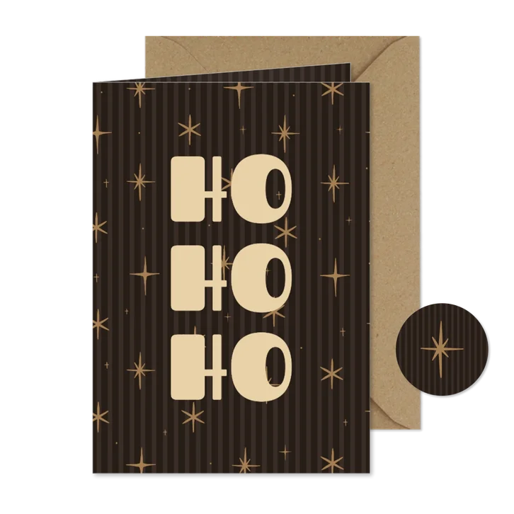 Bruine kerstkaart streepjes met sterren ho ho ho
