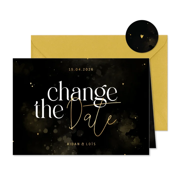 Change the date zwart met goud hartjes en waterverf