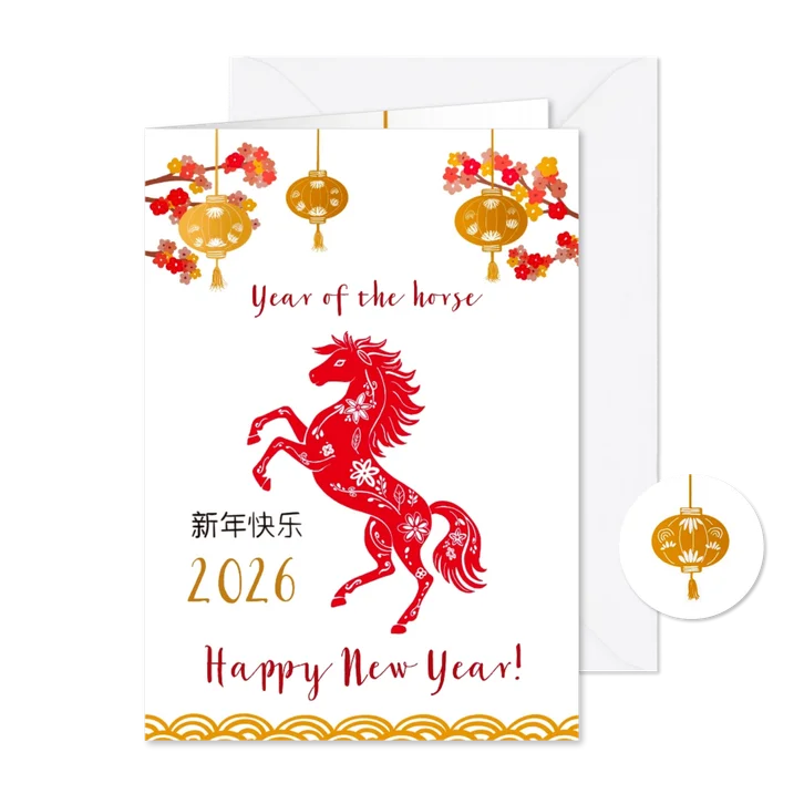 Chinese nieuwjaarskaart jaar van het paard