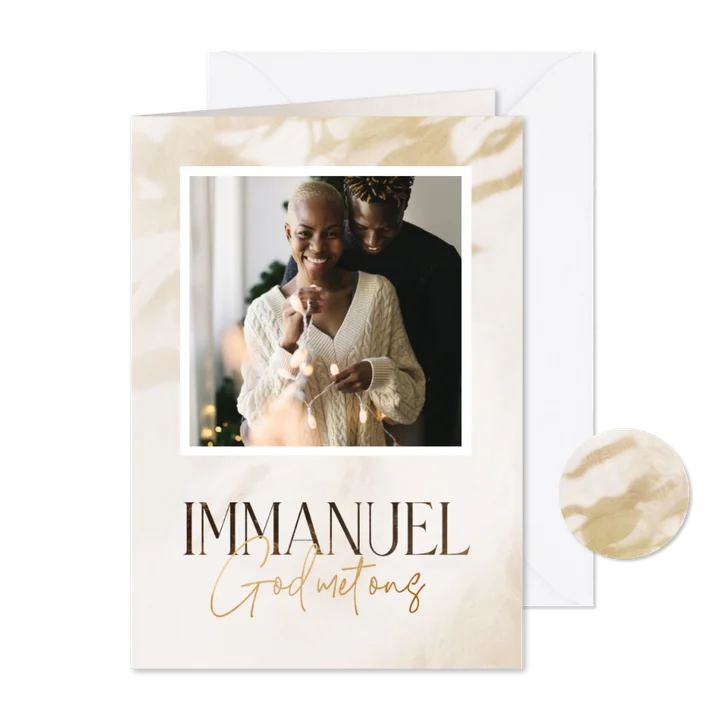 Christelijke fotokaart nieuwjaar Immanuel met eucalyptus