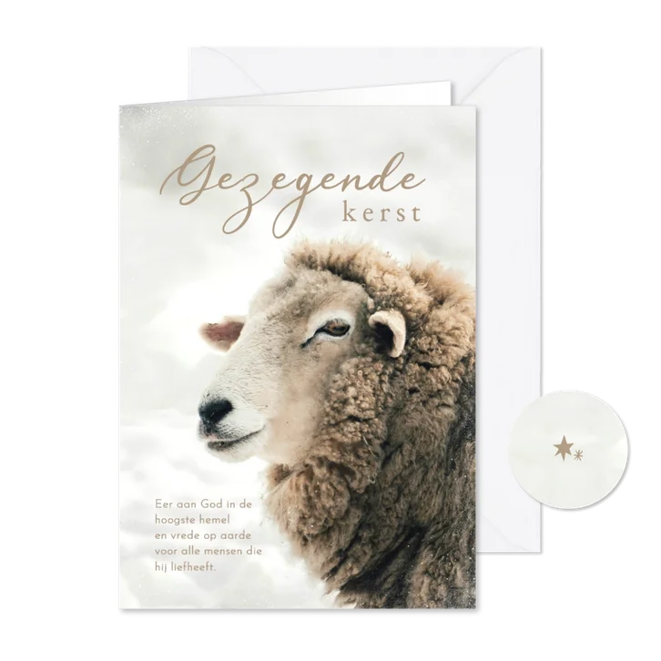 Christelijke kerstkaart bijbeltekst gezegende dagen schaap