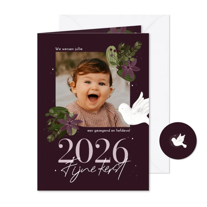 Christelijke kerstkaart botanisch foto jaartal