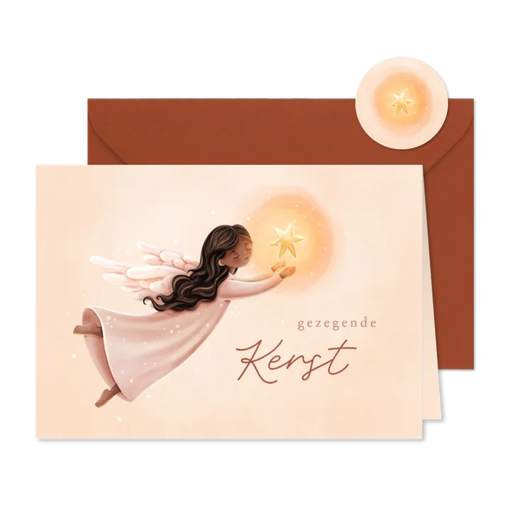 Christelijke kerstkaart gezegende kerst engel met ster