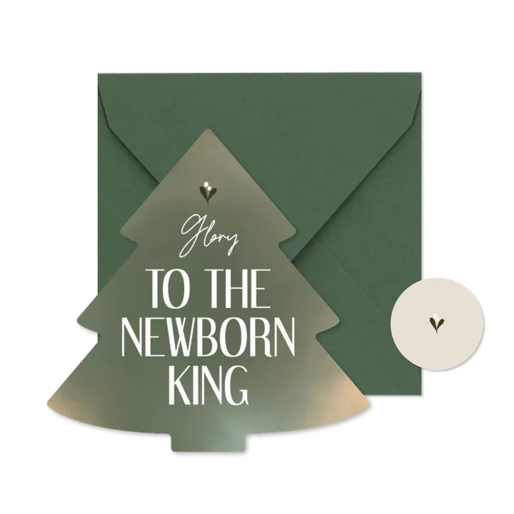 Christelijke kerstkaart kerstboom vorm Glory to the king