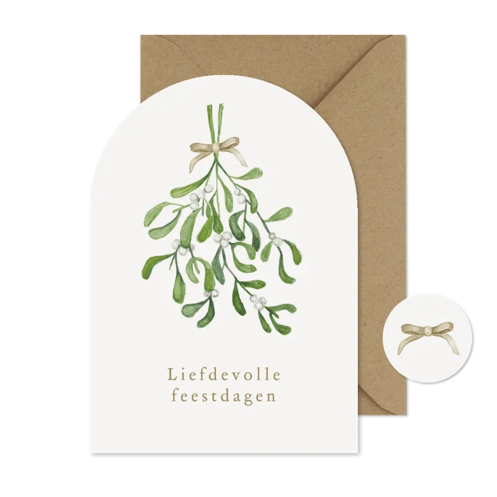 Christelijke kerstkaart maretak mistletoe liefde 