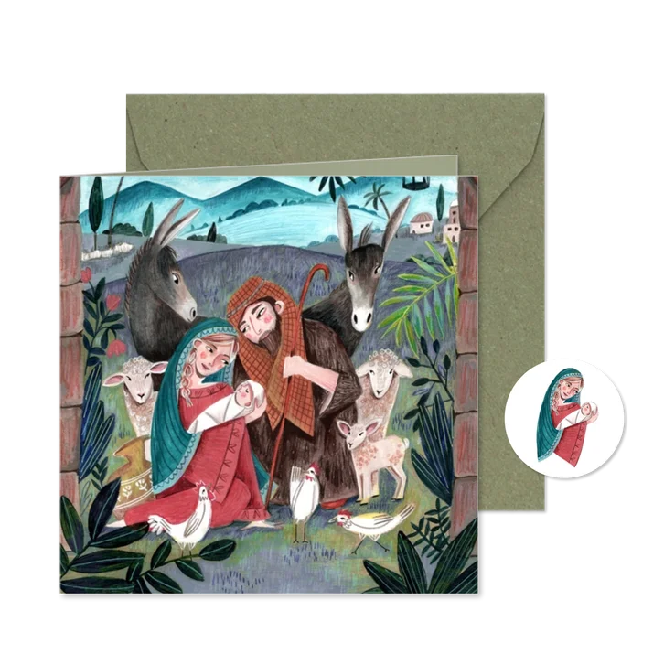 Christelijke kerstkaart Maria en Jozef