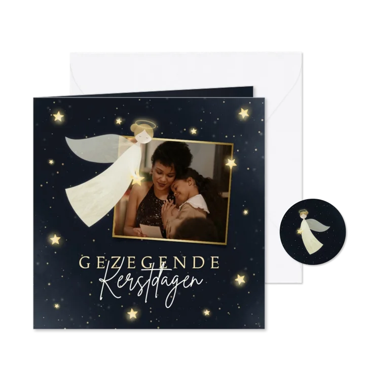 Christelijke Kerstkaart met engel foto en sterren
