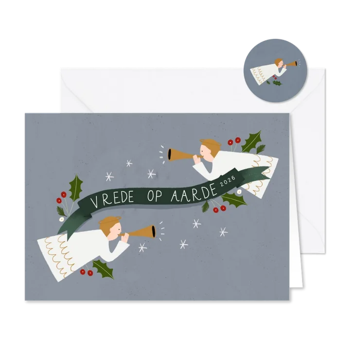 Christelijke kerstkaart met illustratie van engeltjes
