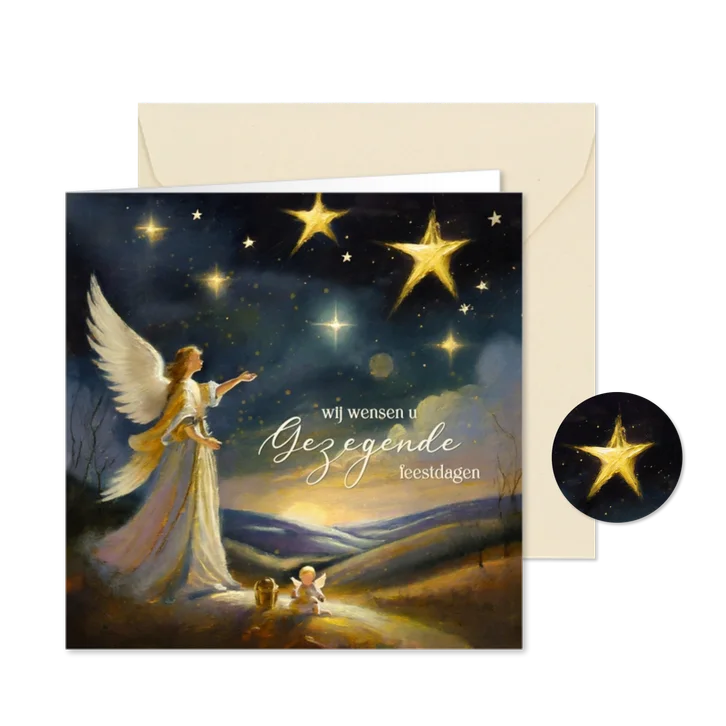 Christelijke klassieke kerstkaart met schilderij met engel