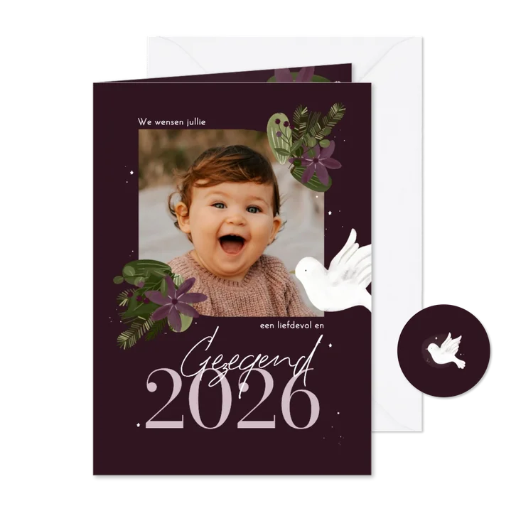 Christelijke nieuwjaarskaart botanisch jaartal en foto