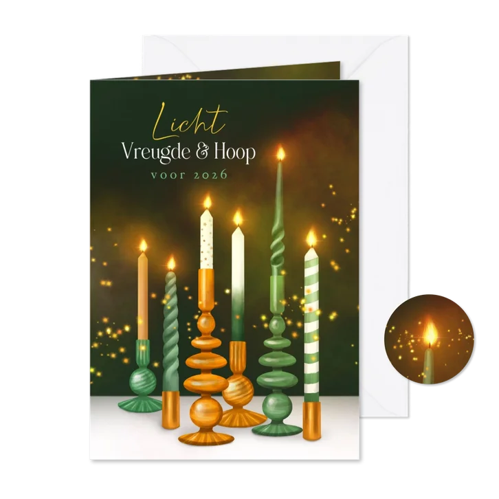 Christelijke nieuwjaarskaart kaarsen licht vreugde hoop god