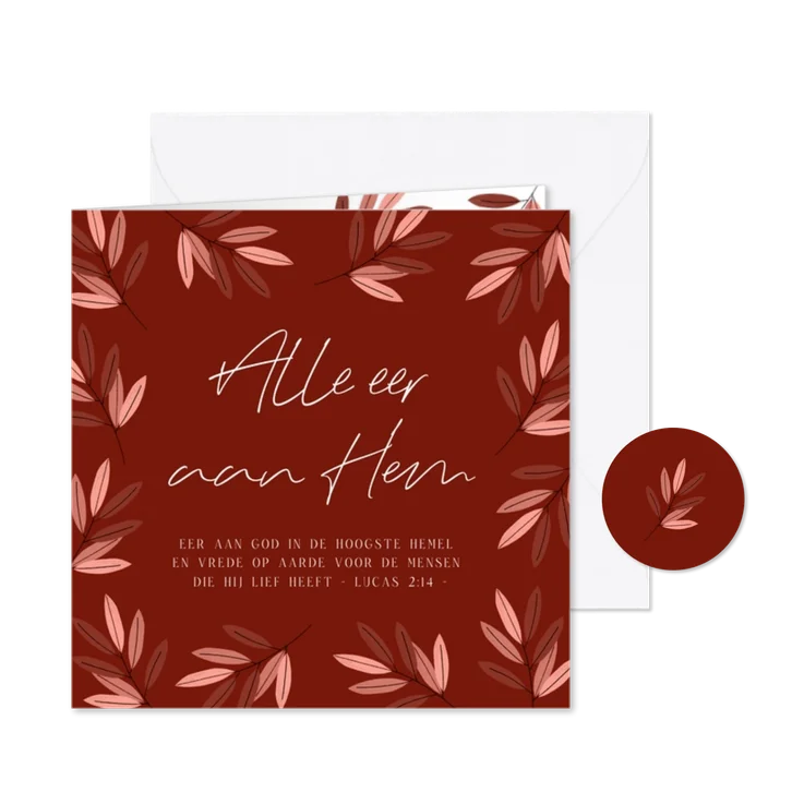 Christelijke nieuwjaarskaart rood bladeren alle eer aan Hem