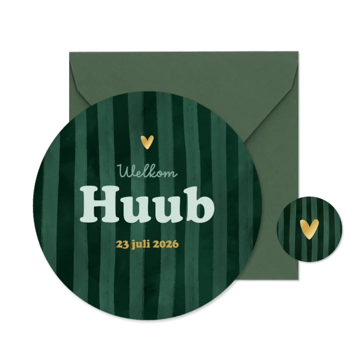 Cirkelkaart geboortekaartje stoer gestreept hip groen