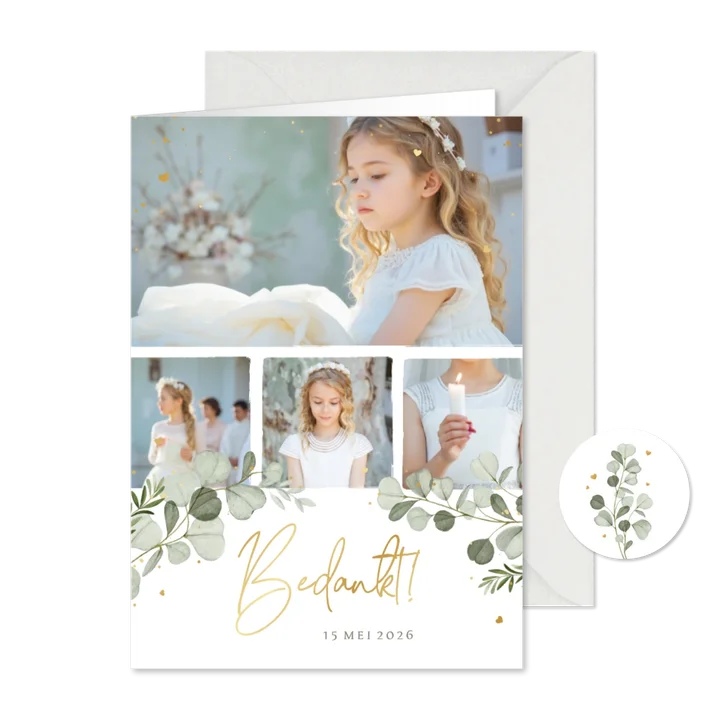 Communie bedankje eigen foto's eucalyptus